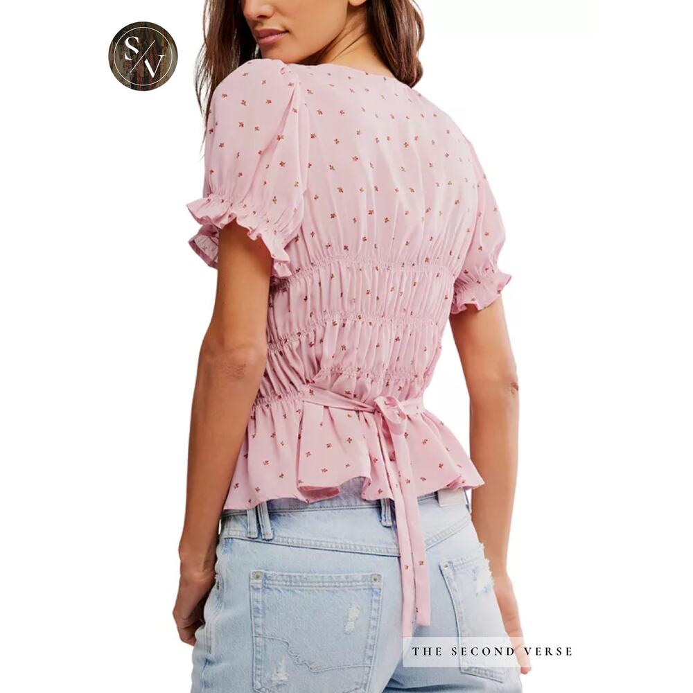 NWT Free People Adore You Blouse Top Floral Pink Size Medium - Picture 3 of 14
